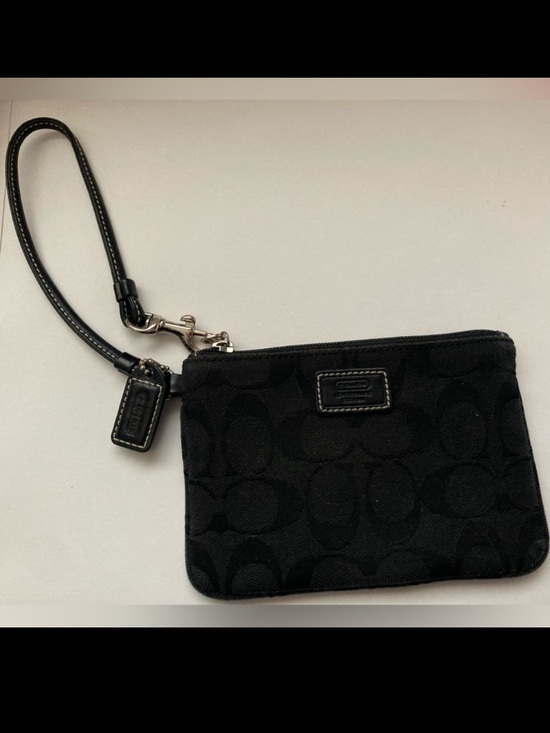 Coach Handbags - Coach Signature C Black Logo Canvas Wristlet